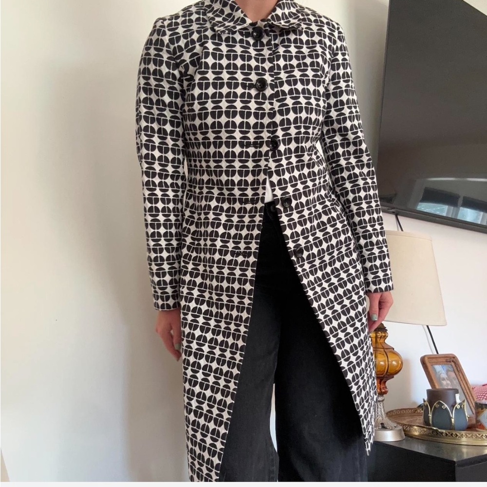 Talbots Black and White Geometric Trench Coat